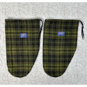Pendleton Wool Drawstring Green Plaid Shoe Bags (Pair)